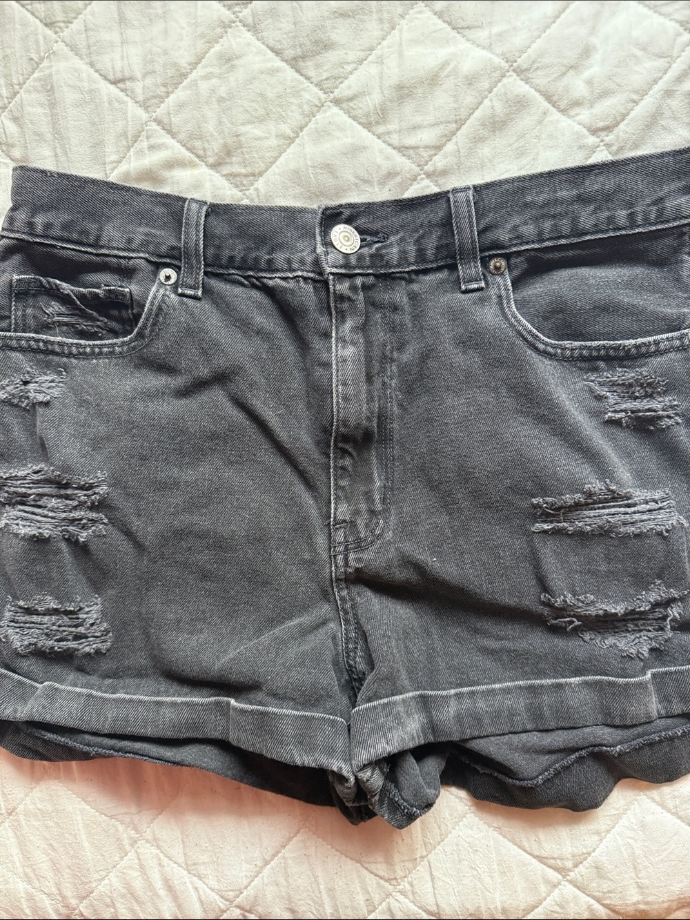 American Eagle Outfitters Black Distressed Denim Shorts